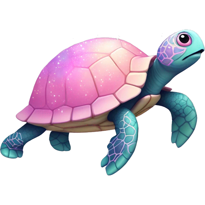 Turtle "A pastel pink turtle with a glowing shell decorated with glittery, swirling patterns, and sparkles trailing as it moves." emoji