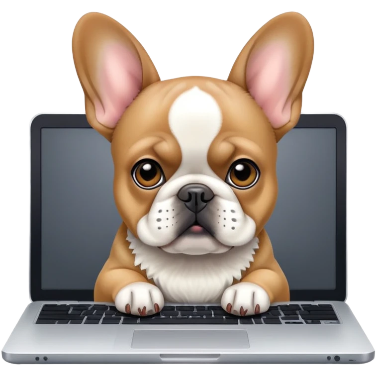 Fawn French bulldog Behind laptop emoji