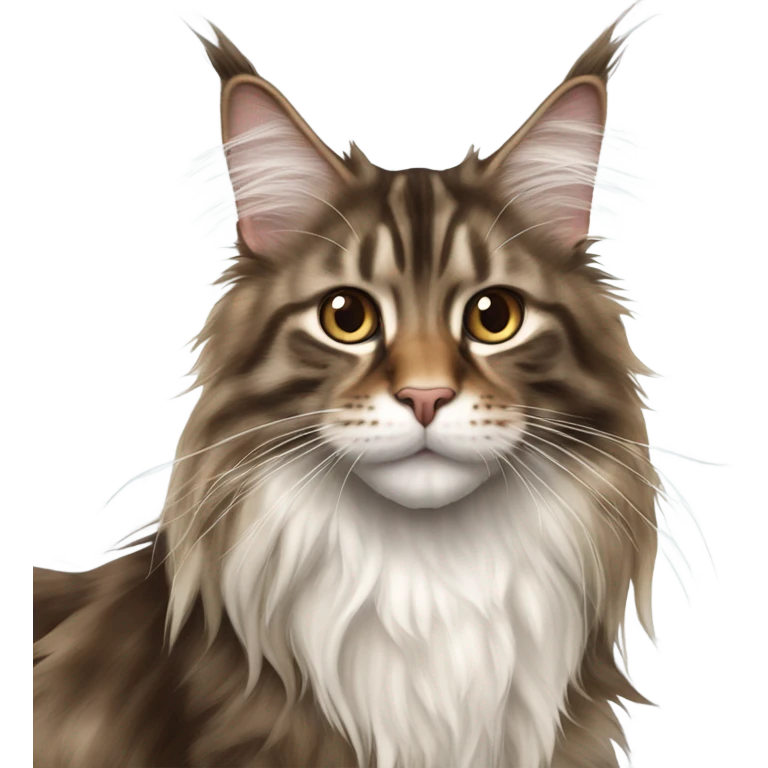 Realistic young maine coon long hair brown white emoji