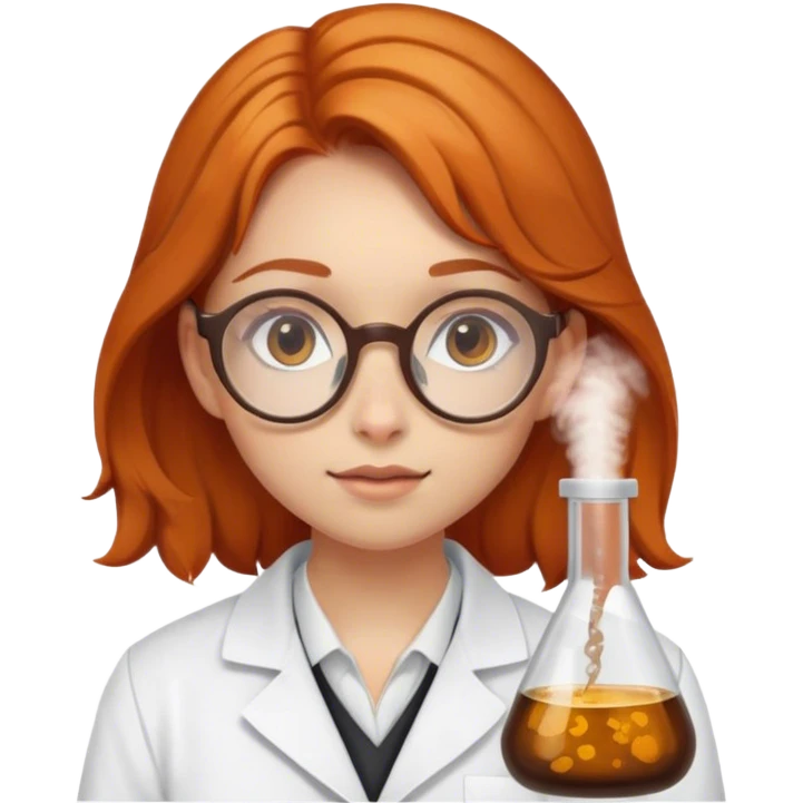 Fair-skinned, ginger, with brown eyes, girl, with brown round tortoise shell glasses, as a scientist emoji