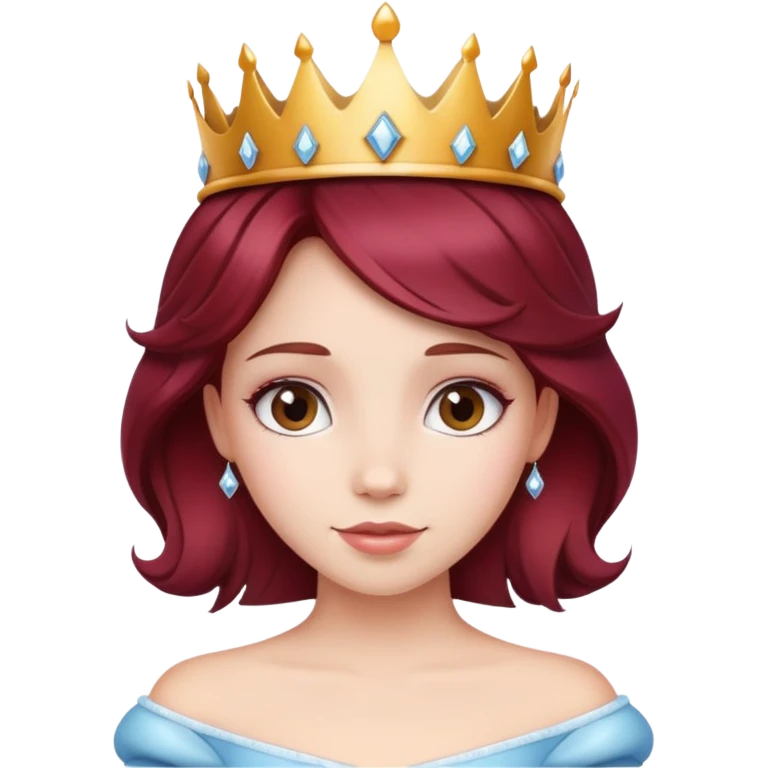 Beautiful burgundy haired girl wearing a princess crown emoji