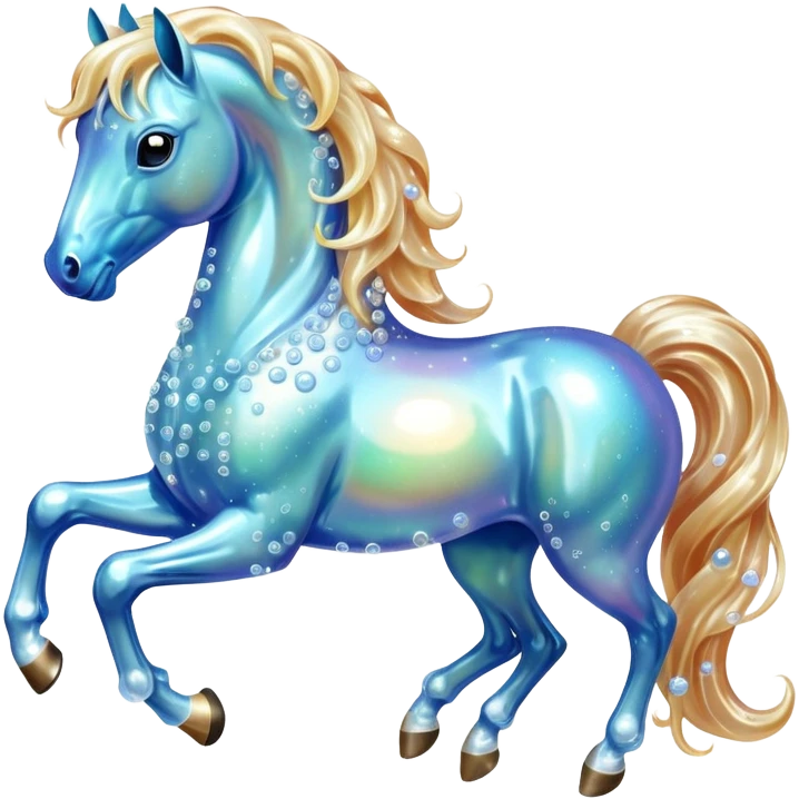 A magical horse made entirely of transparent bubbles and water, with a flowing mane of small bubbles emoji