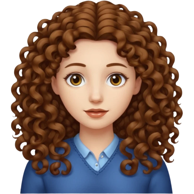pale woman with one meter long brown curly hair, middle part emoji
