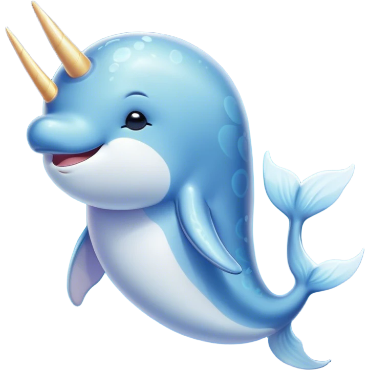 Beautiful and Majestic Cute Narwhal Portrait Emoji, Head and body rendered in serene repose with a gentle, radiant smile, showcasing a streamlined, graceful form adorned with a luminous spiraled tusk and peacefully closed eyes, Simplified yet exquisitely endearing features, highly detailed, glowing with a soft, majestic ocean light, high shine, serene and utterly enchanting, stylized with an air of magical marine splendor, soft glowing outline, capturing the essence of a beautiful and majestic cute narwhal that embodies the quiet wonder of the deep blue! emoji