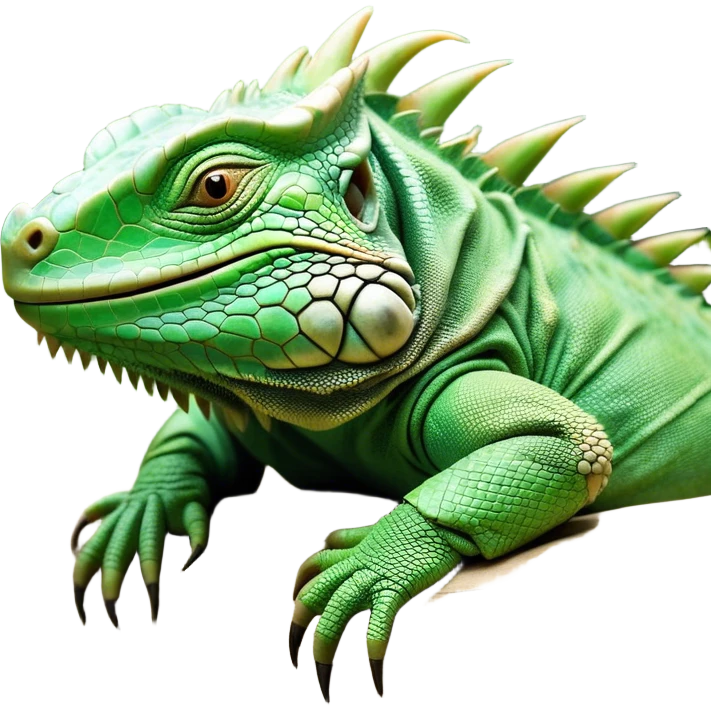 Meme-Worthy Cute Sleeping Iguana Portrait Emoji, Head resting peacefully with a contented smile, showcasing a solid, textured body with a subdued spiky crest and eyes gently closed in serene slumber, Simplified yet adorably endearing features, highly detailed, glowing with a soft, drowsy jungle light, high shine, relaxed and utterly lovable, stylized with an air of playful laziness, soft glowing outline, capturing the essence of a sleeping iguana that feels destined to become the next viral icon of adorable rest! emoji