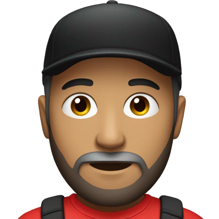 Man with beard, wearing black jogger, red shirt and black cap emoji