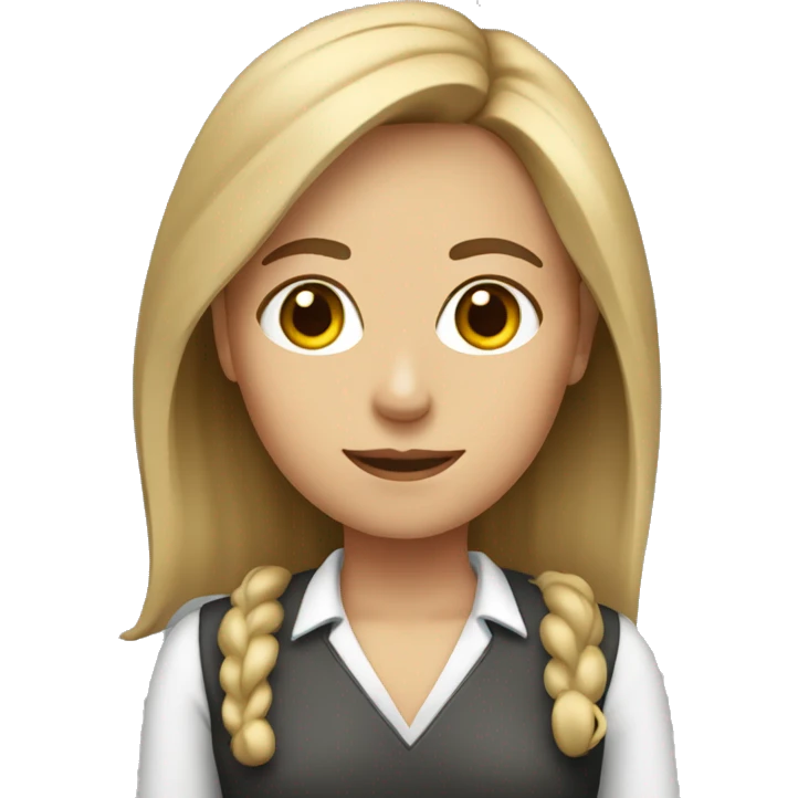 A girl teacher with brown eyes, dirty blond hair emoji