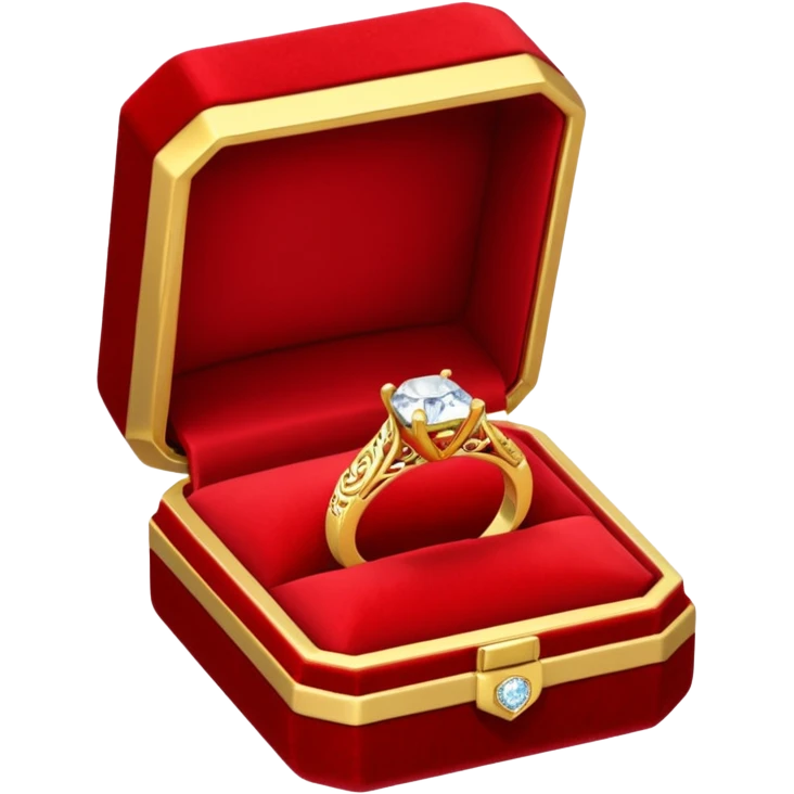 Gold proposal ring with diamond and unique design in red box emoji