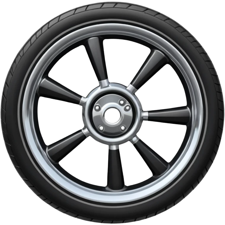 Front-view realistic wheel, perfectly symmetrical, short evenly spaced spokes, thick wide outer rubber rim, heavy solid look, clean design, centered. emoji