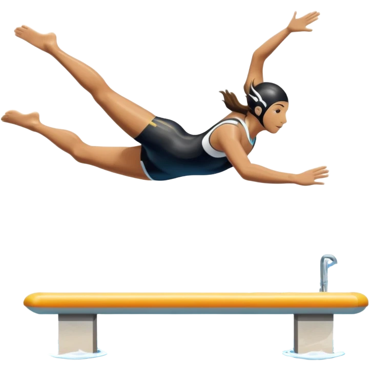 An icon showing a diver captured mid-air in a graceful pose above a pool, with a diving board behind and water below. Splash trails and motion lines emphasize precision and elegance. Transparent background highlights the beauty and focus of competitive diving. emoji