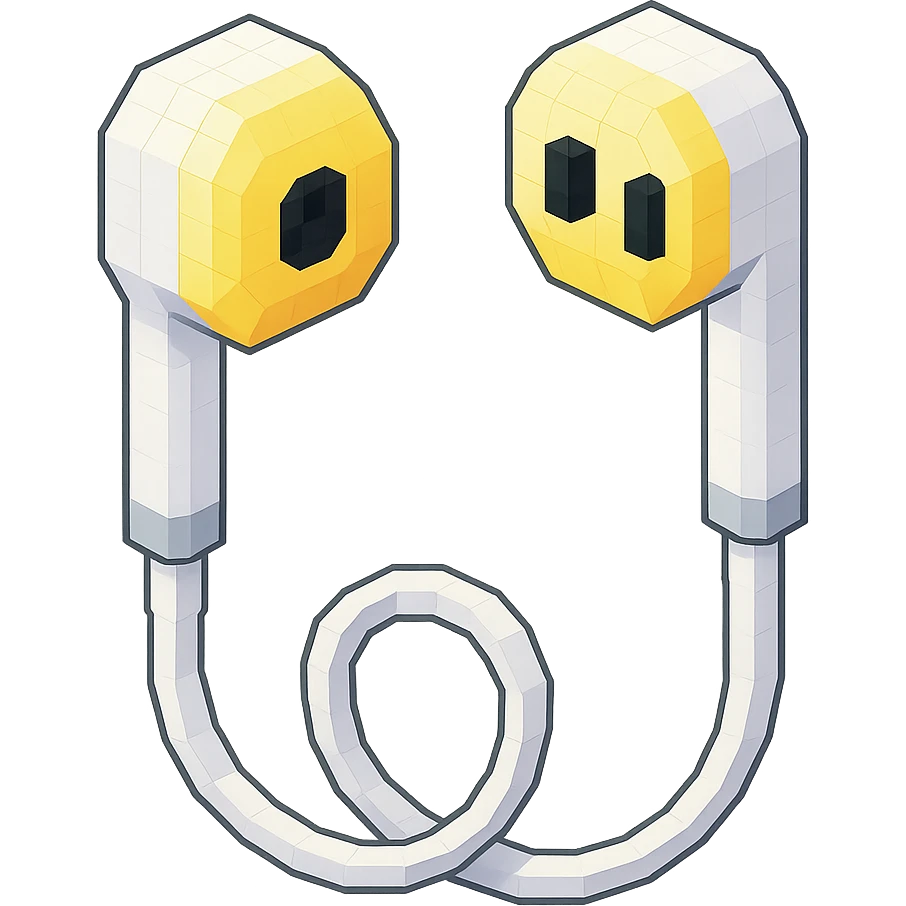 white EarPods headphones with a playful twist, exaggerated proportions emoji