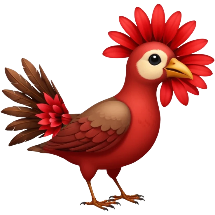 A bird carrying a red flower emoji