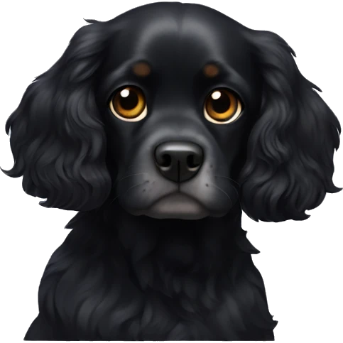 Small completely black king spaniel with black fur on his whole face and white fur on chest emoji