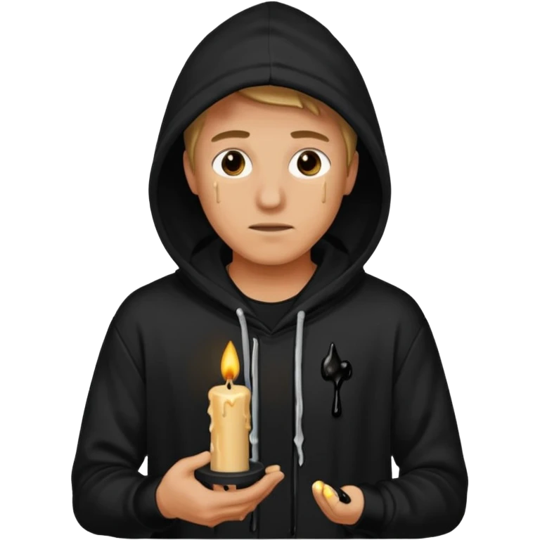 man in black hoodie hold a black candle emoji
