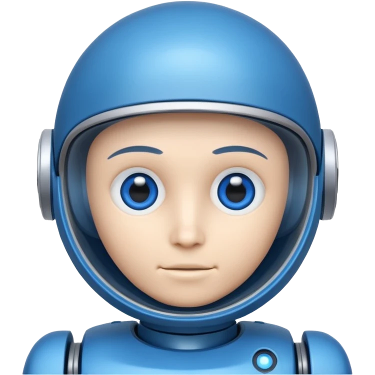 tête de robot cosmonaute bleu et blanc avec des yeux arondis bleu style cartoon emoji