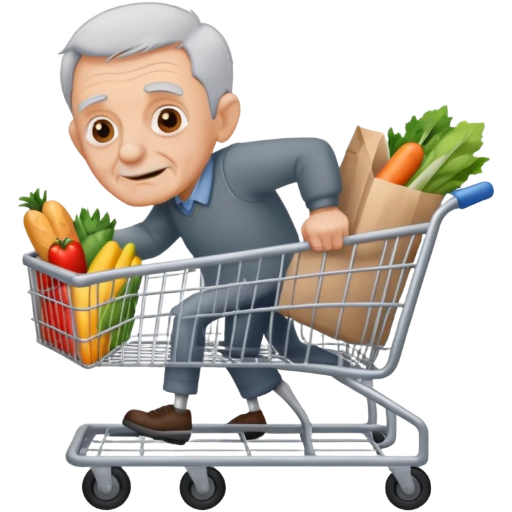 Clean shaven Old man stealing a grocery cart emoji