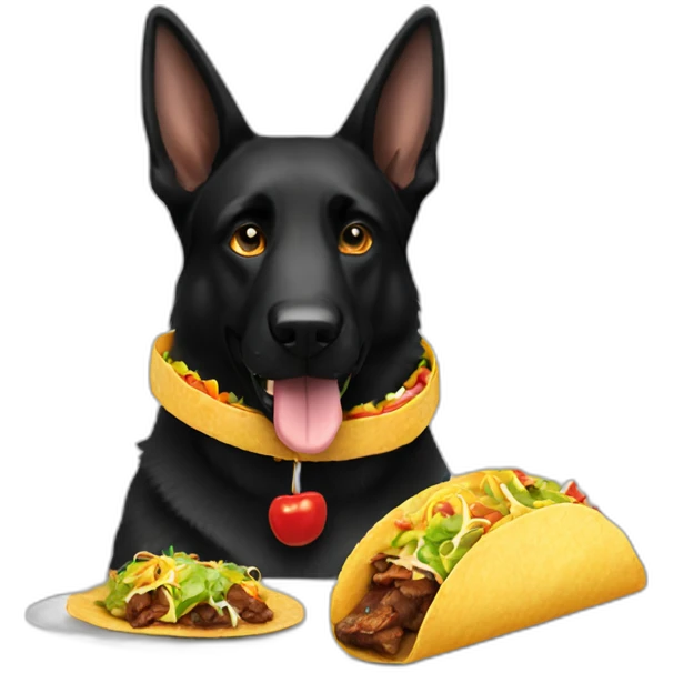 Black German shepherd eating a taco emoji