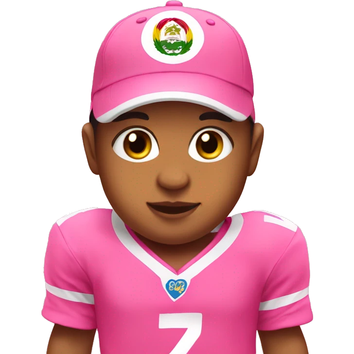 Peruvian infant wearing pink messie jersey emoji