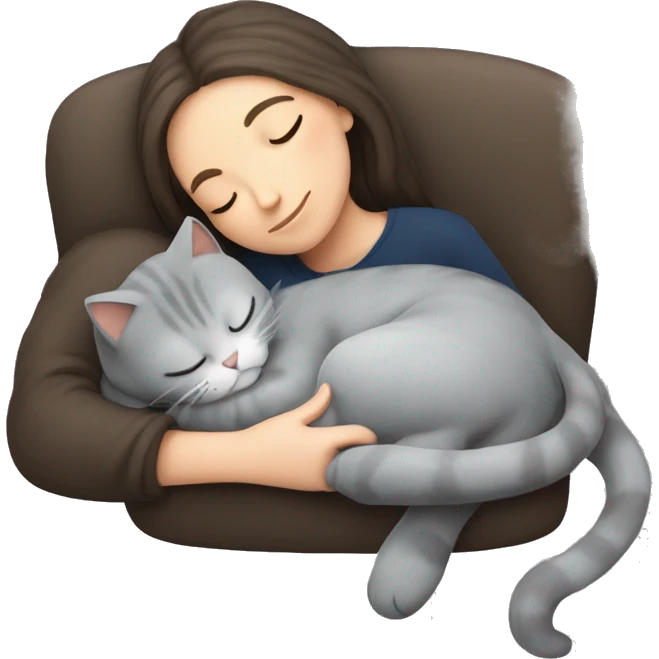 Grey kitty sleeping on brunette white girl's lap emoji