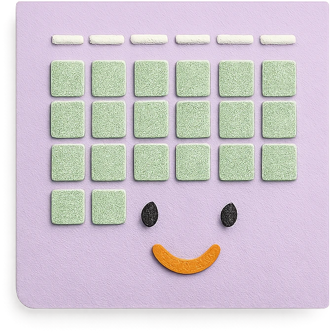 soft pastel gentle habit tracker grid with delicate dotted lines with a smiling face emoji