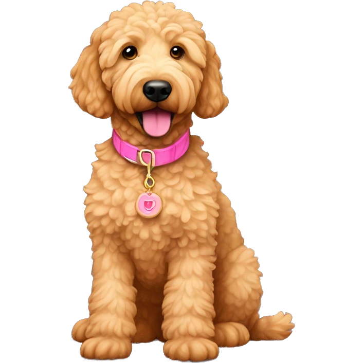 Apricot golden doodle with pink collar emoji