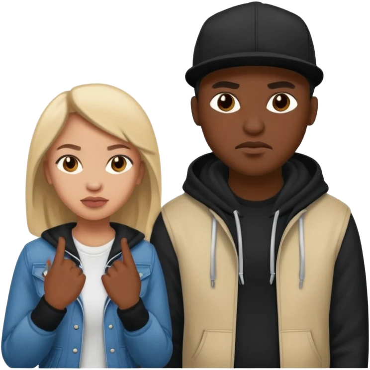 Multiracial hip hop couple love, mad, happy emoji