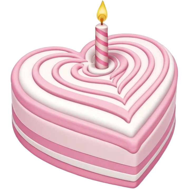 heart shaped birthday cake, pastel pink and white swirled, cute and cheerful emoji