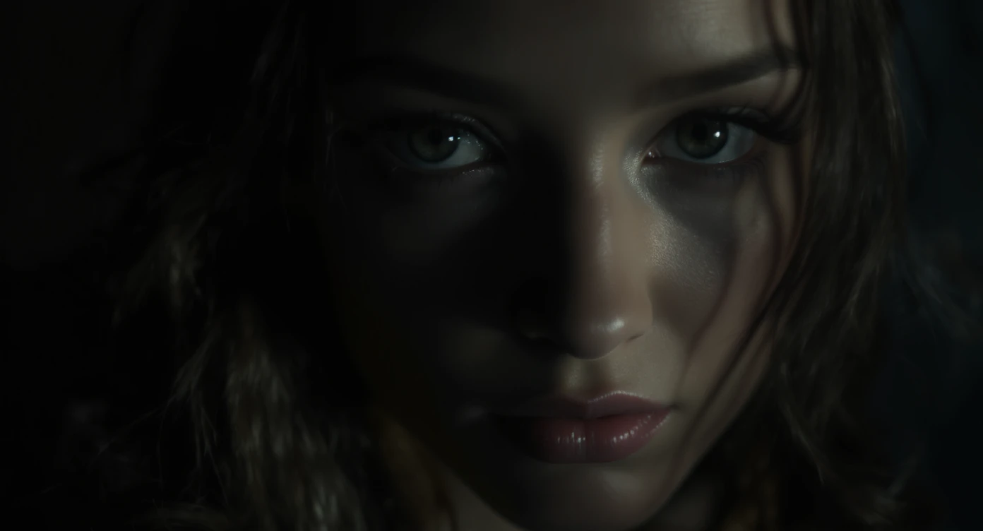 Extreme Closeup photo of a beautifull woman, low key light, cinematic light, 8K, very detailed, sharp emoji