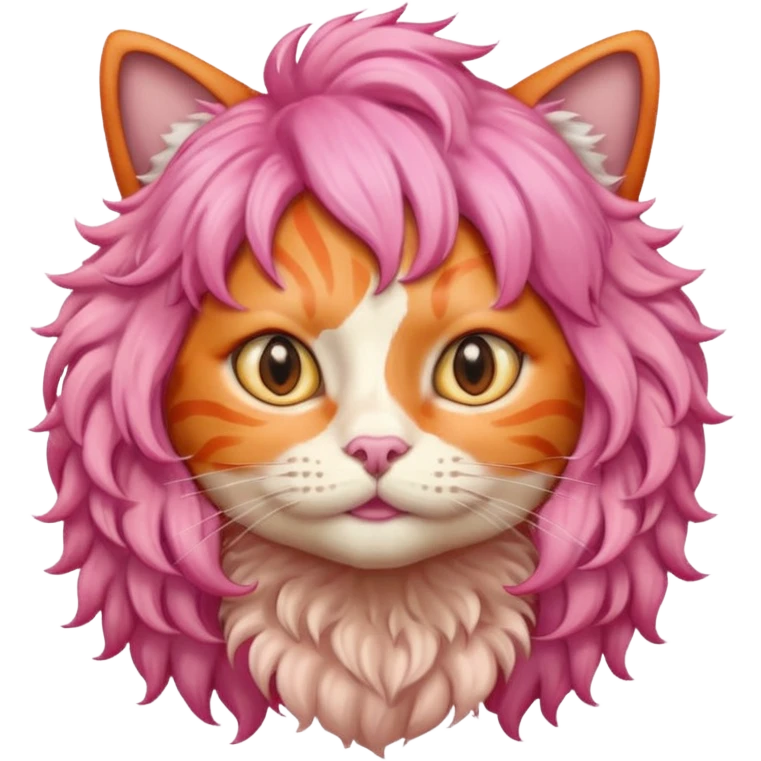 Orange cat wearing pink curly wig  emoji