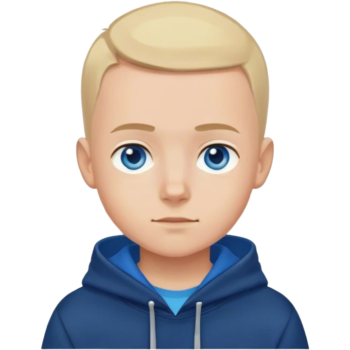 Boy with blue eyes, light hair, buzz cut,  in dark blue hoodie  emoji