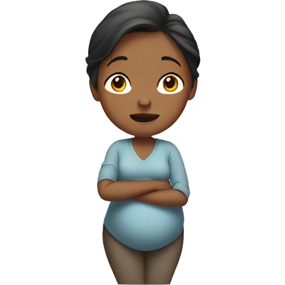 A pregnant woman facing forward and shrugging her shoulders with her palms raised. emoji