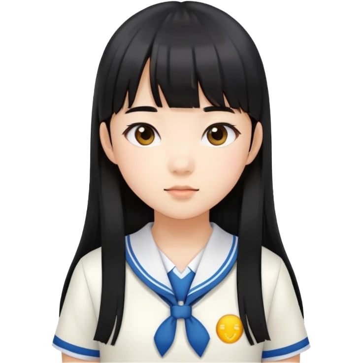 young Asian girl in school uniform, long straight black hair with straight bangs emoji