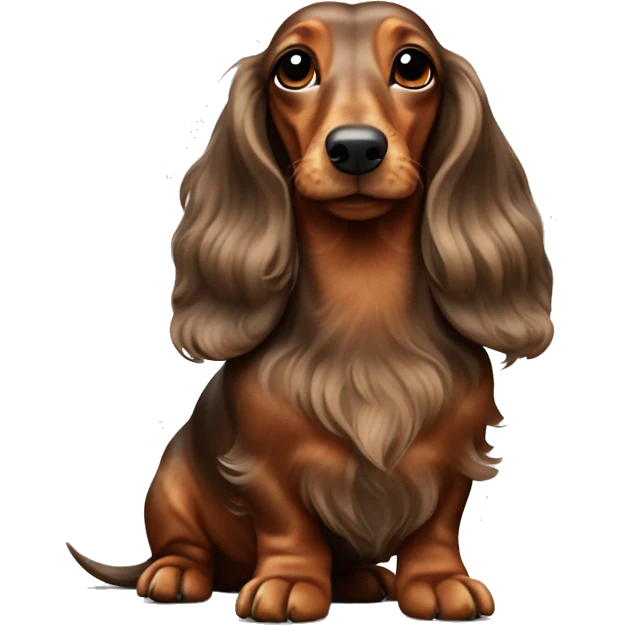 cheerful long-haired brown marble dachshund in full height on the side emoji