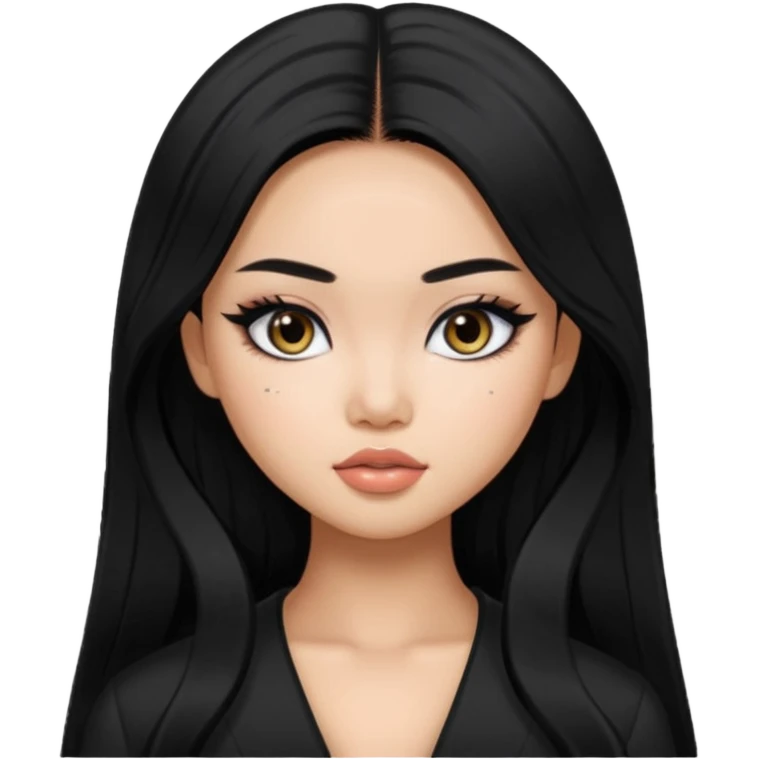 Vietnamese asian beauty, pretty bratz baddie, black eyeliner, black long hair emoji