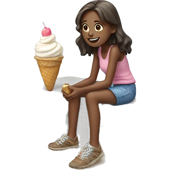 Girl eating ice cream on a big rock on the beach emoji