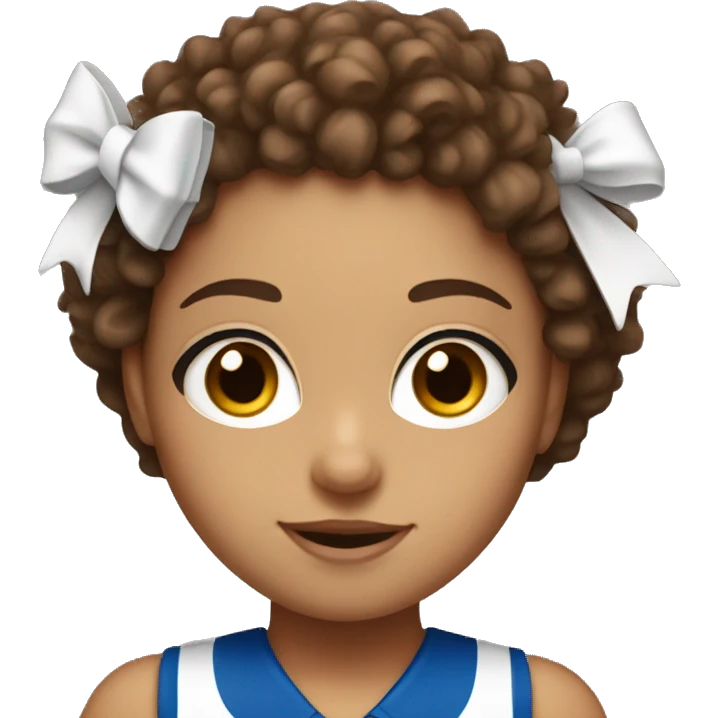 cheerleader with brown hair, hazel eyes & has curly hair with a white bow emoji