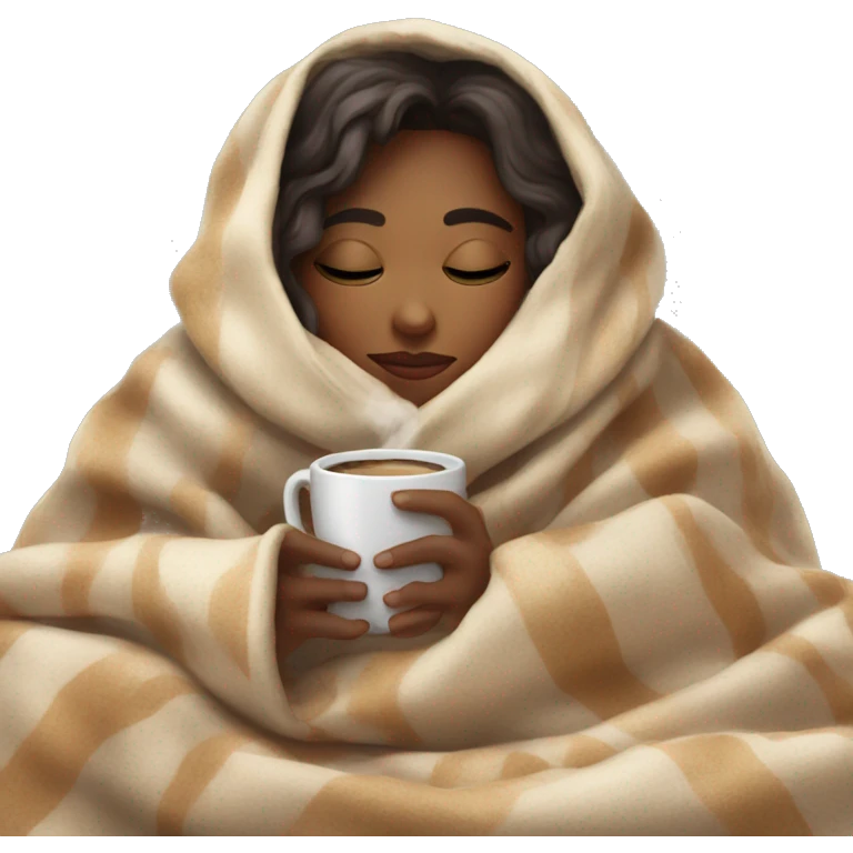girl inside a blanket sipping coffee eyes closed emoji