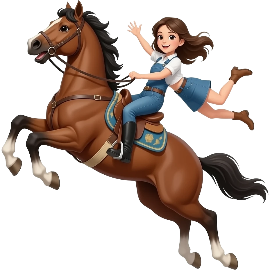 a horse bucking like it is in a rodeo and a girl flying through the air emoji