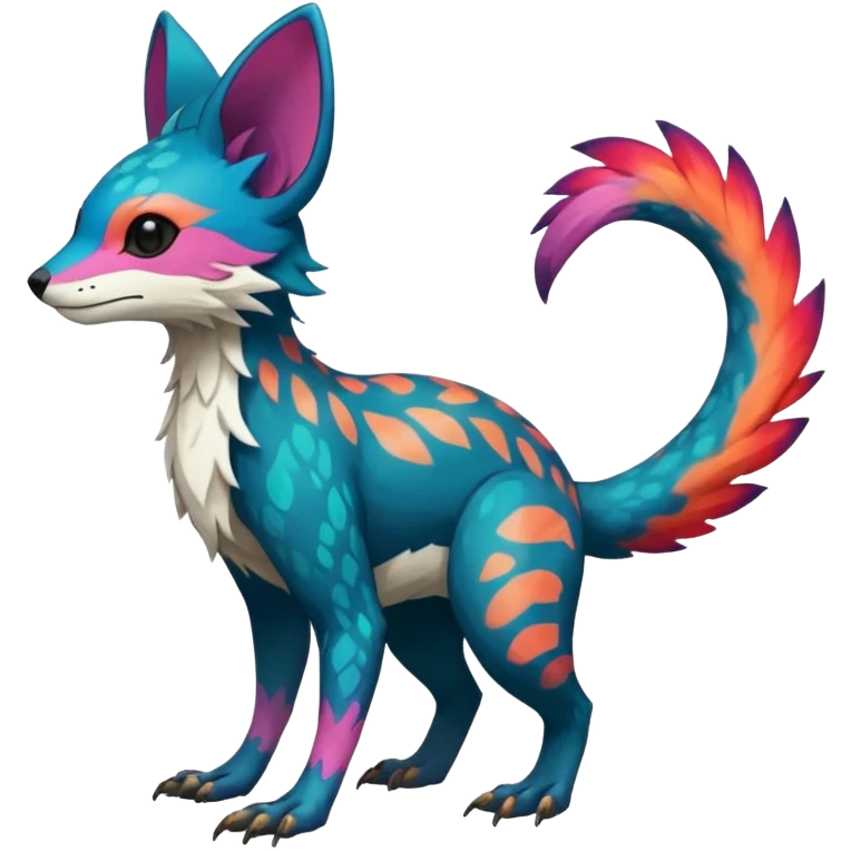 Rare realistic exotic edgy epic pretty beautiful handsome gorgeous aesthetic colorful vibrant Vernid-Trico-species-Fakemon-creature by LiLaiRa, 4 legs, 1 tail, random markings, (full body) emoji
