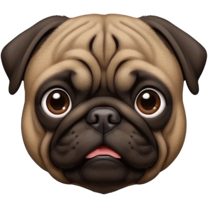 dark brown pug facing forwards, head and shoulders. emoji