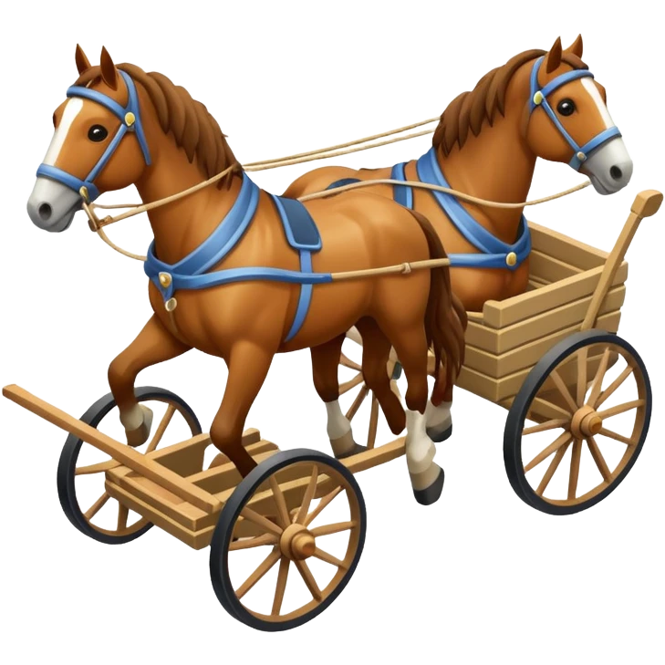 horses pulling a cart, isometric view emoji