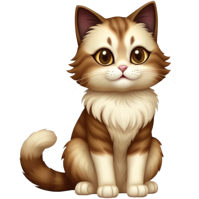 cinematic-[showshoe cat]-realistic-full-body-sitting-emoji,-tail-curled-playfully-around-its-paws,-head-tilted-dramatically,-fluffy-[brown mask]-fur,-simplified-yet-realistic-focused-features,-highly-detailed,-glowing-with-an-almost-sarcastic-glow emoji