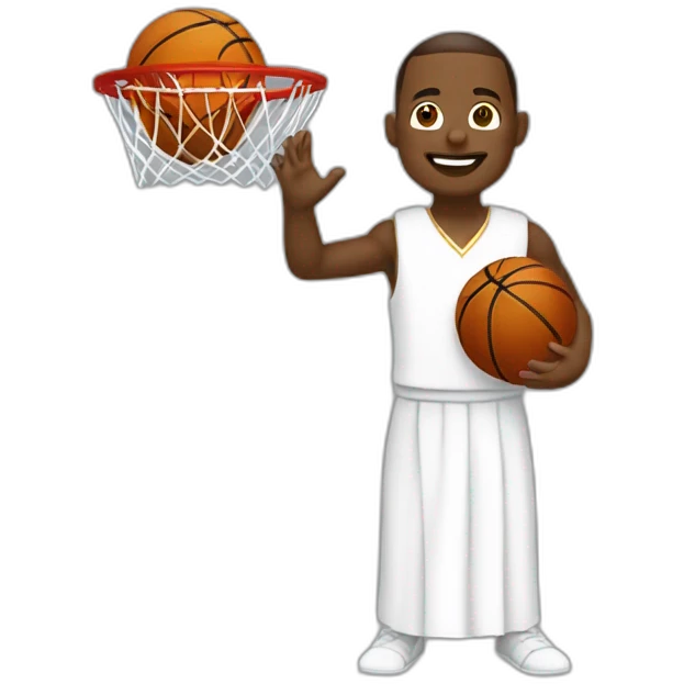 Sacerdoteblanco con sotana jugando basket  emoji