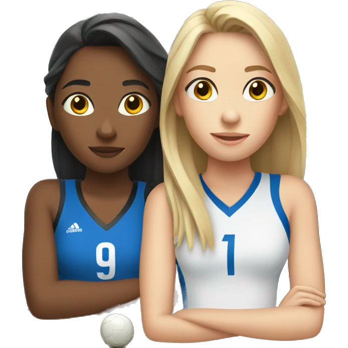  2 girls watching soccer in blu and white clothes emoji