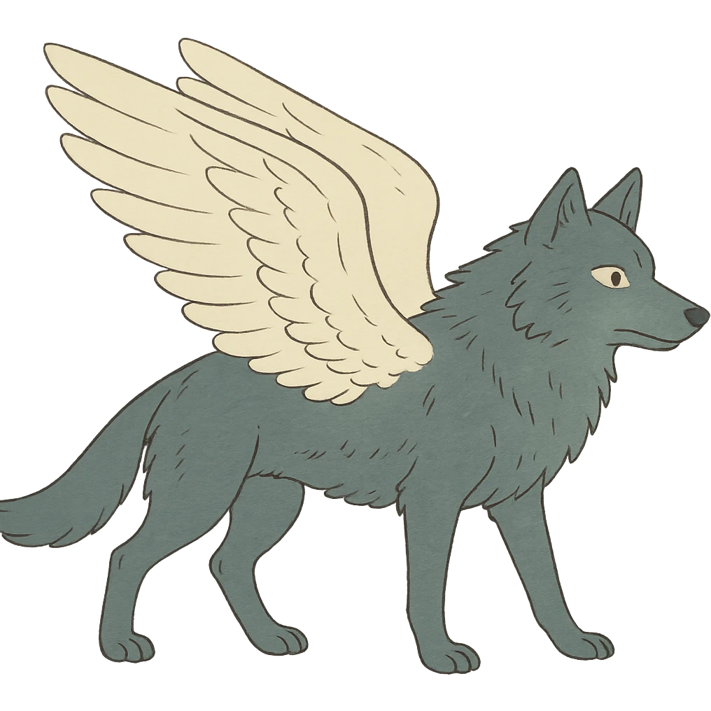 ghibli style wolf with swan wings emoji