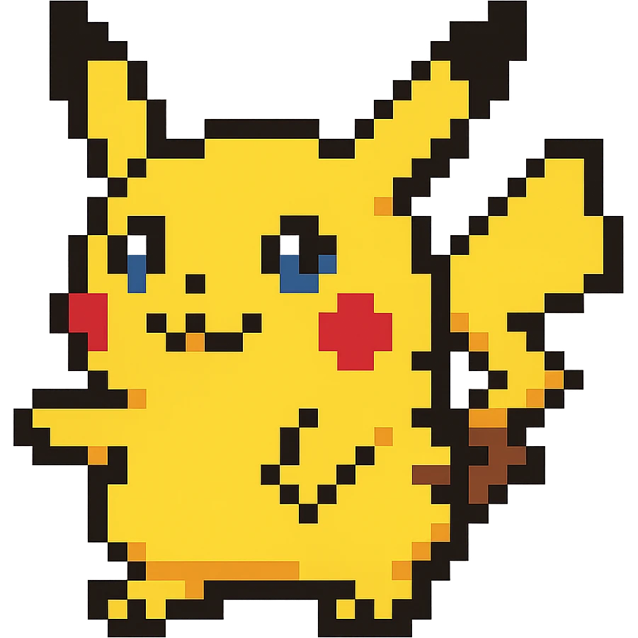 Make Pikachu with blue eyes, retro video game pixel art style, no background. Keep the pixel art style but change the eye color to blue. emoji