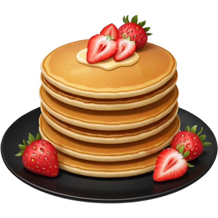 TWO Pancakes with strawberries in a black plate emoji