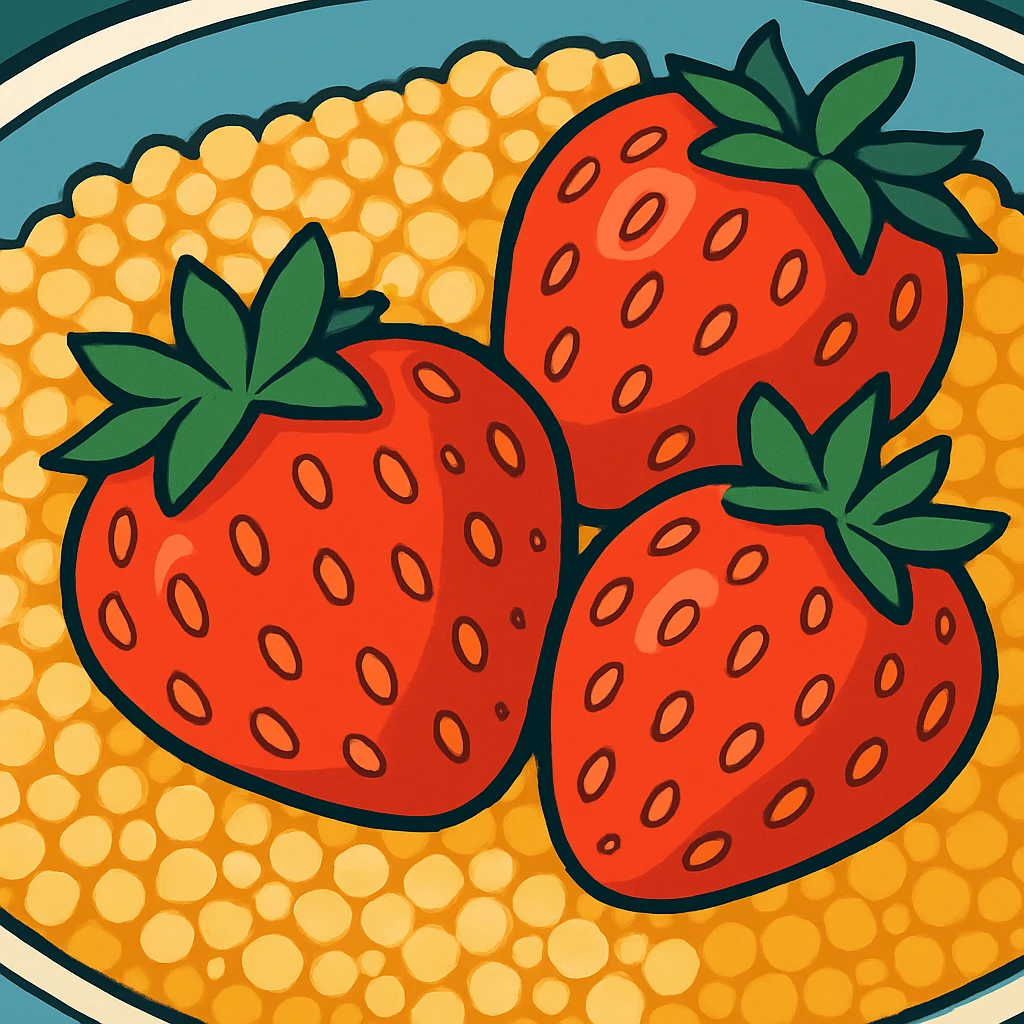 close-up of couscous and strawberries, fresh, healthy, food illustration emoji
