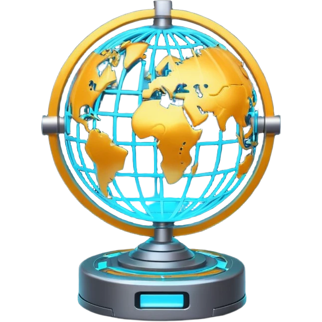 connected tech nodes, gear, globe emoji