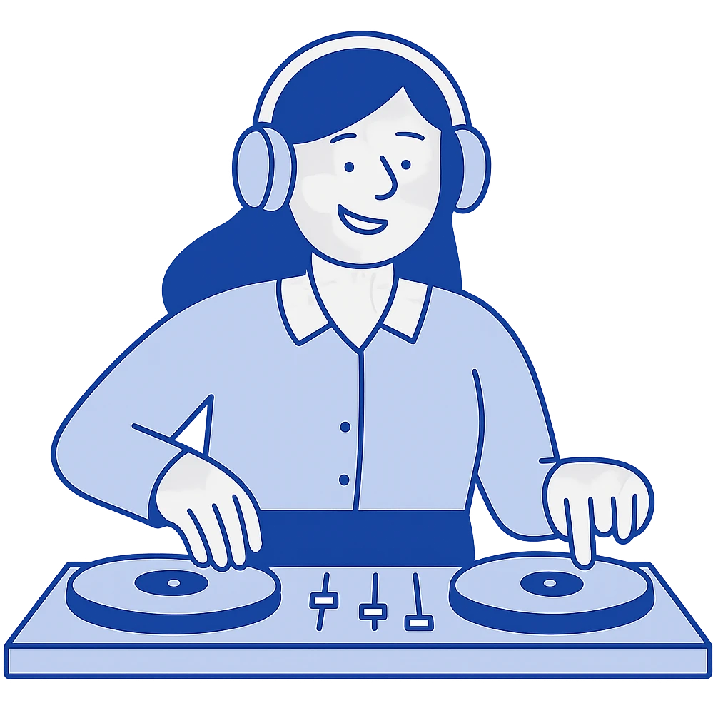smiling girl DJ with headphones at turntables emoji